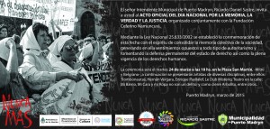 INVITAN AL ACTO POR EL DÍA NACIONAL DE LA MEMORIA