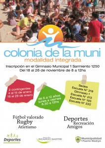 ESTE MIÉRCOLES 18 ARRANCAN LAS INSCRIPCIONES PARA LA COLONIA DE LA MUNI 2016