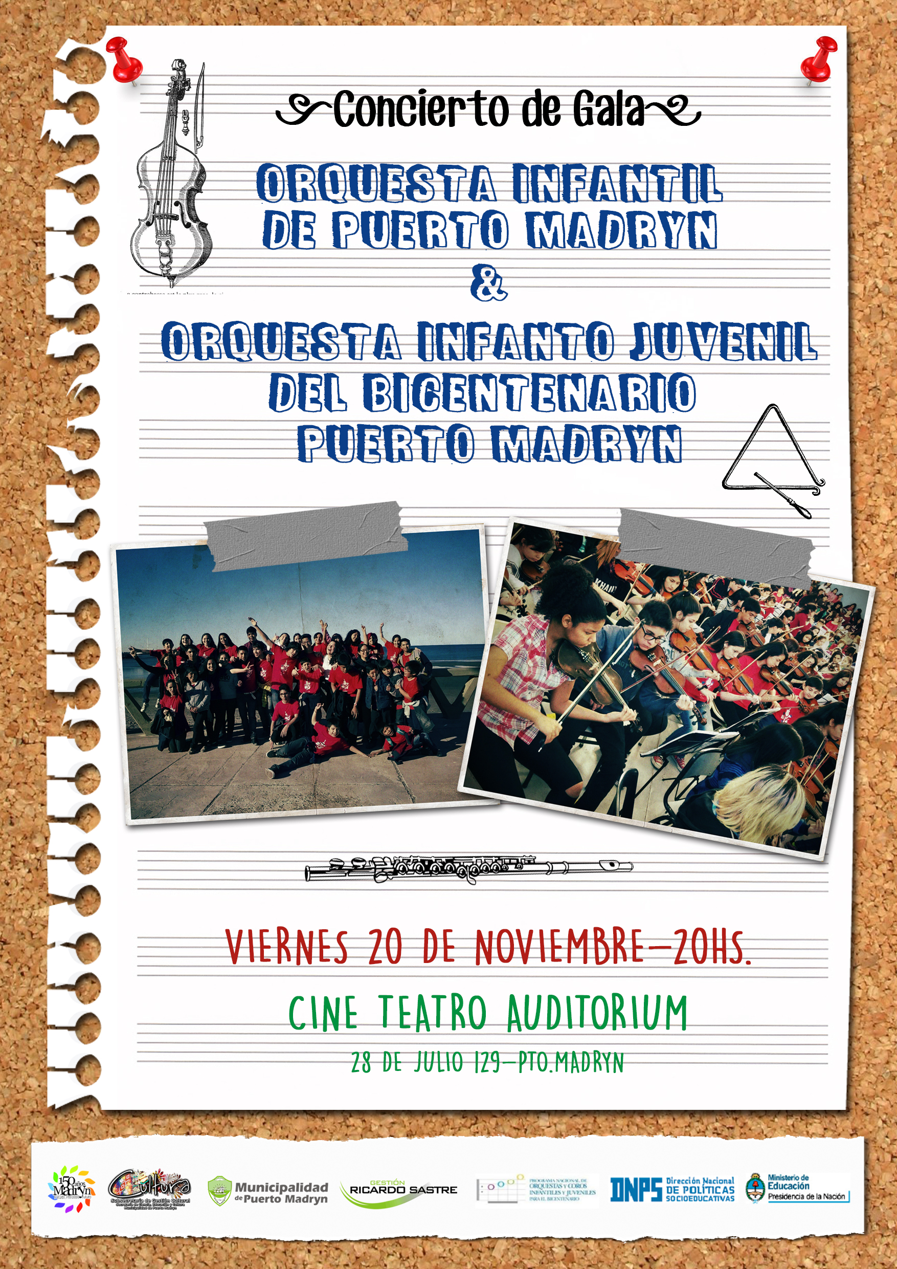 INVITAN AL CONCIERTO DE GALA DE LAS ORQUESTAS INFANTIL Y DEL BICENTENARIO INFANTO JUVENIL DE PUERTO MADRYN