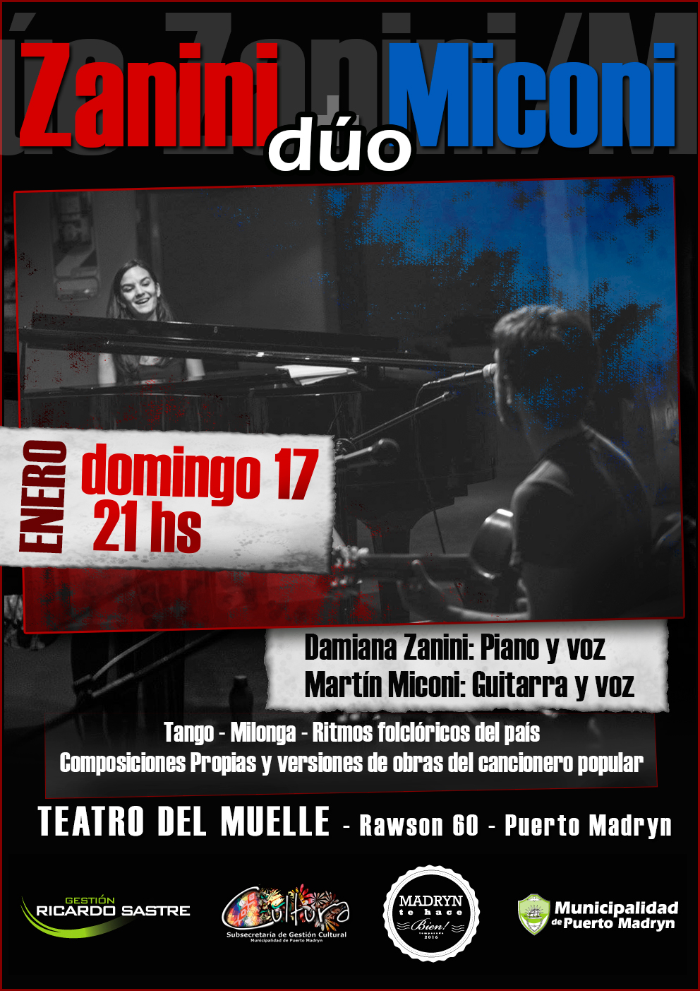 “ZANINI-MICONI DÚO” PRESENTAN SHOW DE TANGO Y FOLCLORE EN EL TEATRO DEL MUELLE