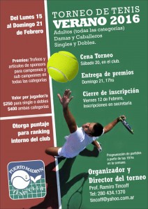 PRIMER TORNEO DE TENIS PARA ADULTOS “VERANO 2016”