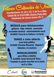 DICTARÁN TALLERES CULTURALES DE VERANO