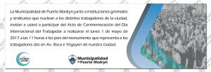 PUERTO MADRYN CONMEMORARÁ EL DÍA INTERNACIONAL DE LOS TRABAJADORES