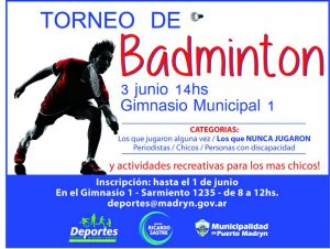 INVITAN A TORNEO DE BÁDMINTON EL SÁBADO 3 DE JUNIO
