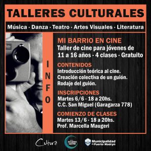 DICTARÁN TALLER GRATUITO DE CINE EN EL CENTRO CULTURAL SAN MIGUEL