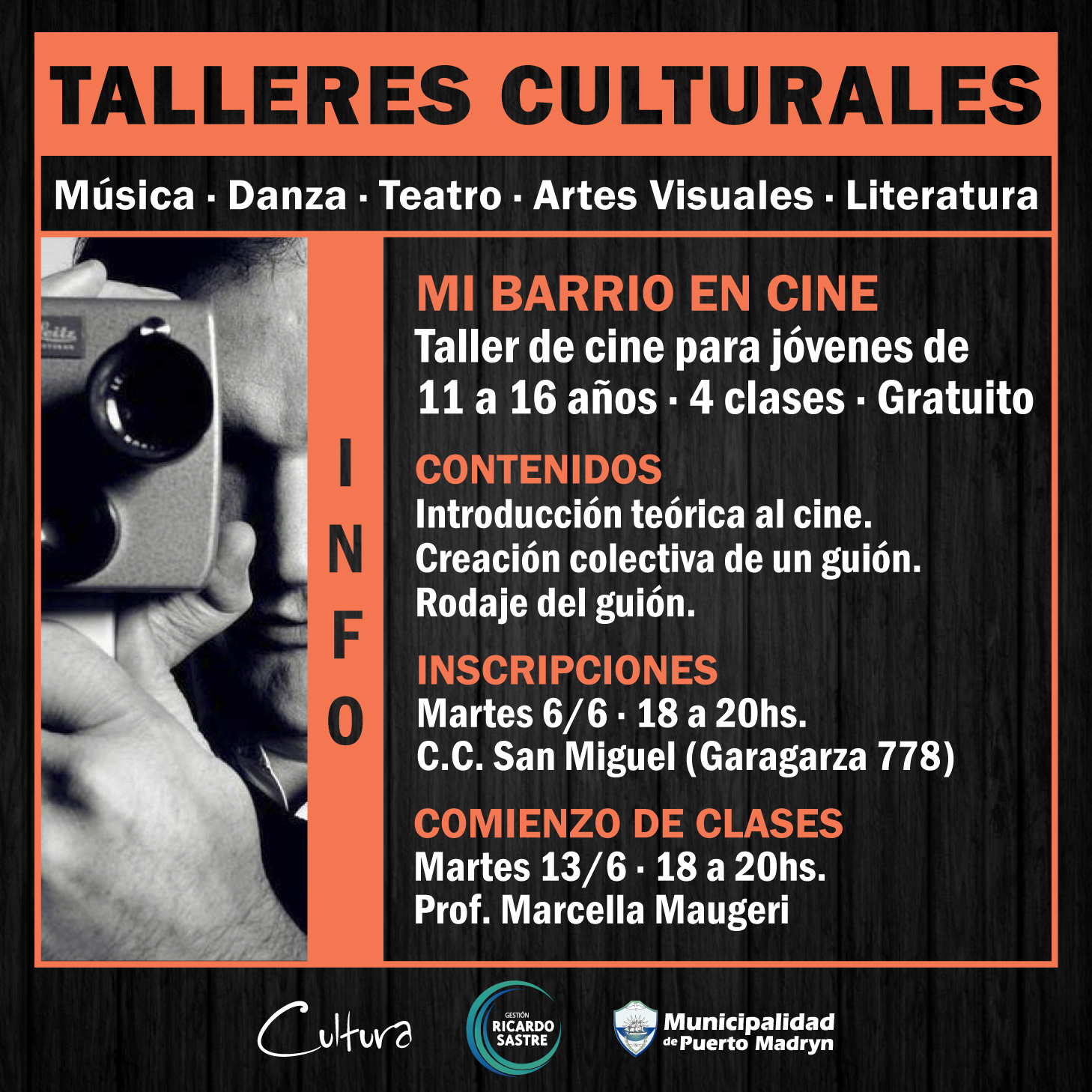 DICTARÁN TALLER GRATUITO DE CINE EN EL CENTRO CULTURAL SAN MIGUEL