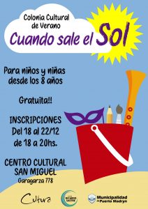 INSCRIPCIONES PARA LA COLONIA CULTURAL “CUANDO SALE EL SOL”