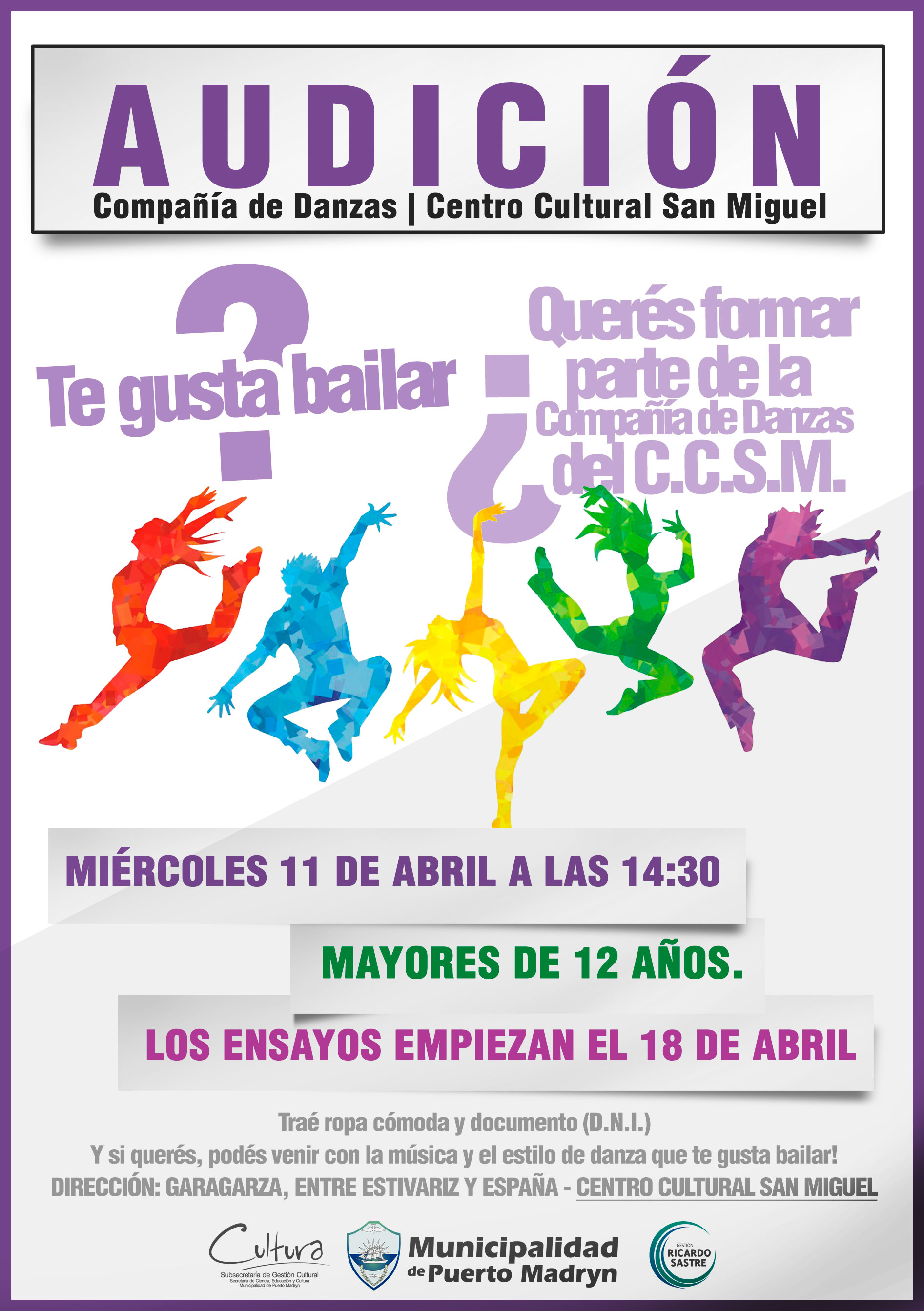 CONVOCATORIA PARA LA COMPAÑÍA DE DANZA CENTRO CULTURAL SAN MIGUEL