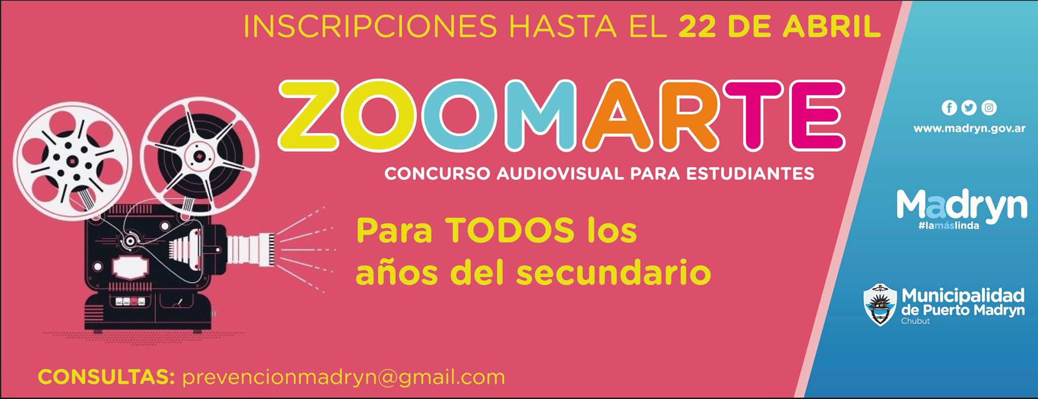 SE EXTIENDE LA INSCRIPCIÓN DEL CONCURSO AUDIOVISUAL “ZOOMARTE” PARA ESTUDIANTES SECUNDARIOS