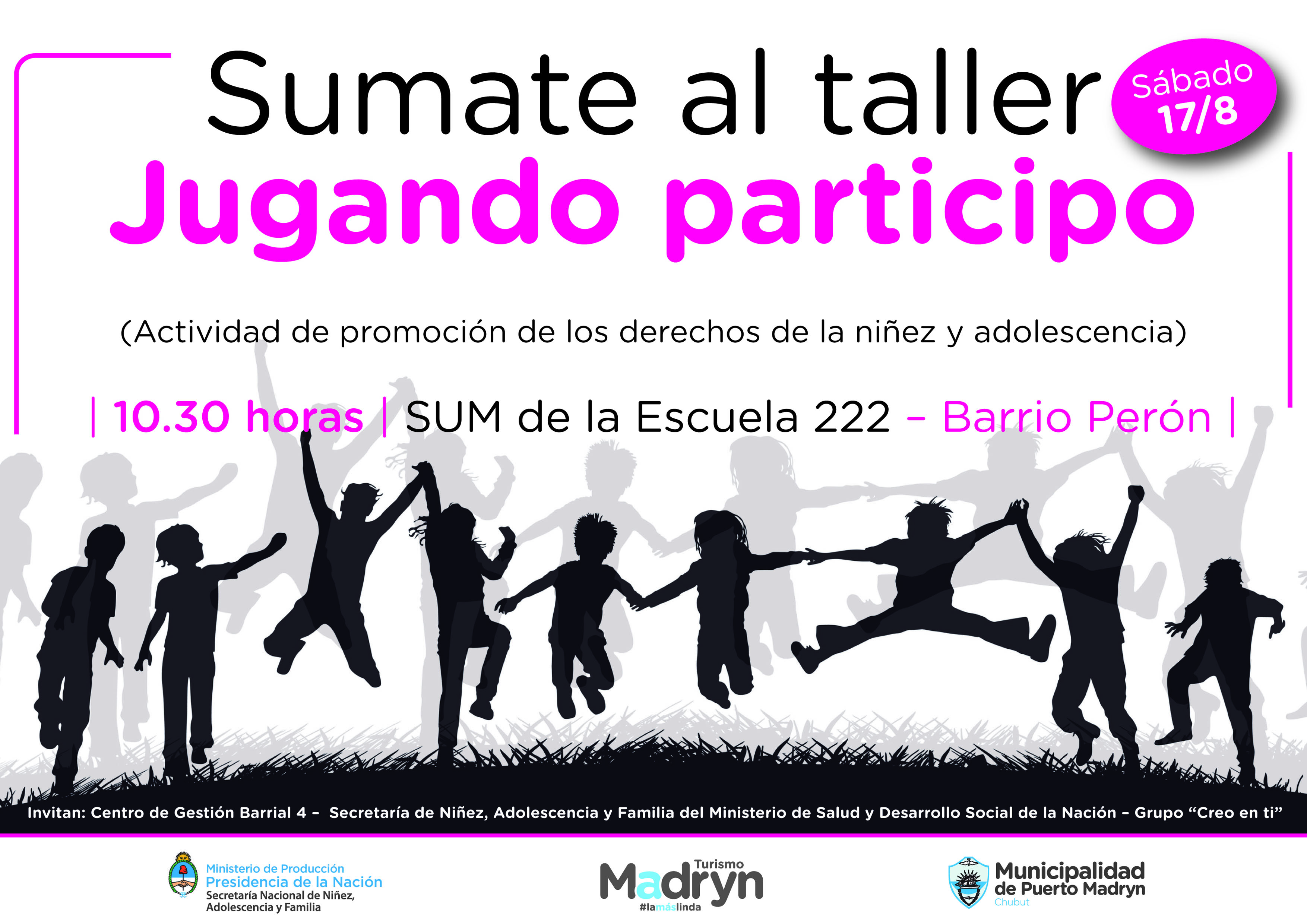INVITAN AL TALLER “JUGANDO PARTICIPO” PARA LA PROMOCIÓN DE LOS DERECHOS DE LA NIÑEZ Y LA ADOLESCENCIA 