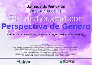 INVITAN A LA JORNADA DE REFLEXIÓN “POR UNA CIUDAD CON PERSPECTIVA DE GÉNERO”