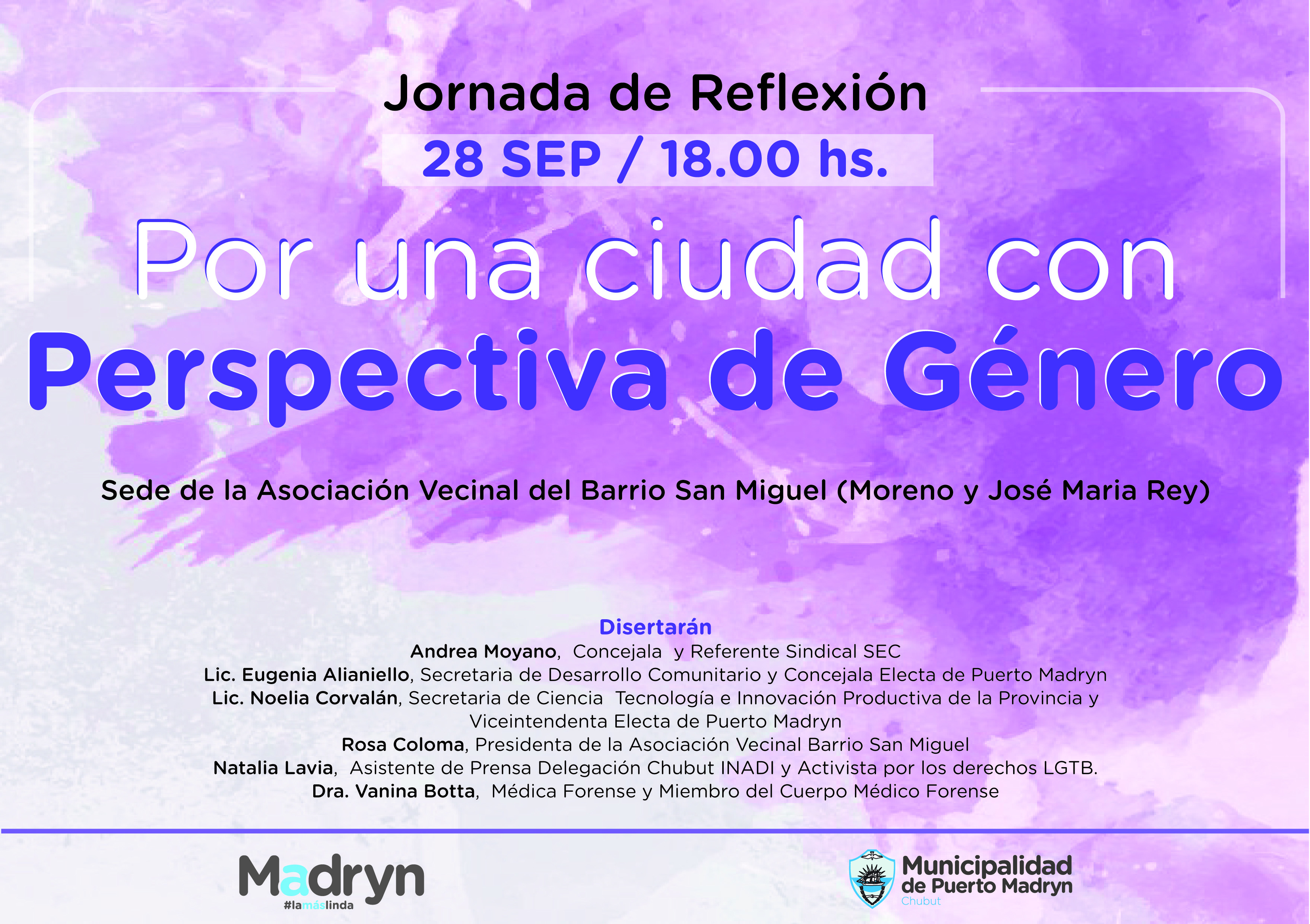 INVITAN A LA JORNADA DE REFLEXIÓN “POR UNA CIUDAD CON PERSPECTIVA DE GÉNERO”