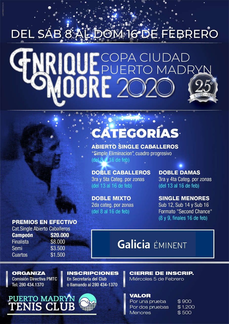 COMIENZA LA COPA ENRIQUE MOORE EN EL PUERTO MADRYN TENIS CLUB CON 90 INSCRIPTOS
