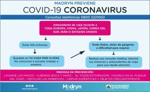 CORONAVIRUS: MADRYN COORDINA ACCIONES DE PREVENCIÓN