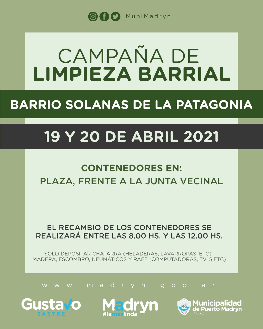 LLEGA LA CAMPAÑA DE LIMPIEZA A LOS BARRIOS SOLANA DE LA PATAGONIA Y ROQUE GONZÁLEZ