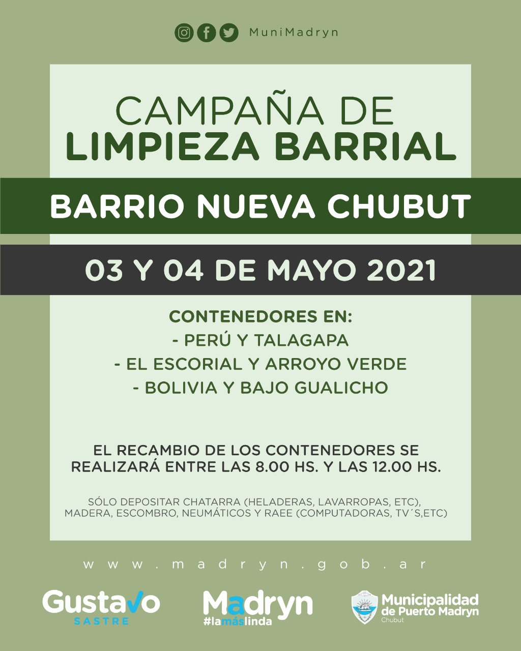 LLEGA LA CAMPAÑA DE LIMPIEZA A LOS BARRIOS NUEVA CHUBUT Y UNIÓN OBRERA
