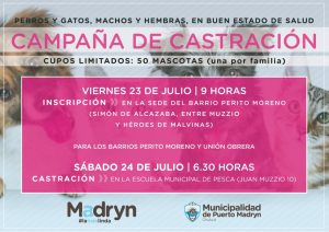 CAMPAÑA GRATUITA DE CASTRACIÓN PARA MASCOTAS DE LOS BARRIOS PERITO MORENO Y UNIÓN OBRERA