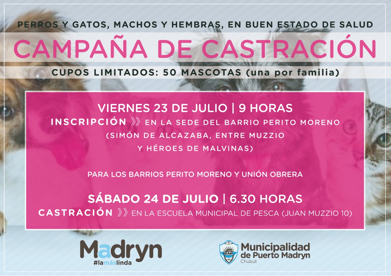 CAMPAÑA GRATUITA DE CASTRACIÓN PARA MASCOTAS DE LOS BARRIOS PERITO MORENO Y UNIÓN OBRERA