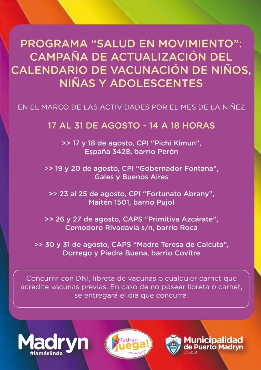 PROGRAMA “SALUD EN MOVIMIENTO”: CAMPAÑA DE ACTUALIZACIÓN DEL CALENDARIO DE VACUNACIÓN DE NIÑOS, NIÑAS Y ADOLESCENTES