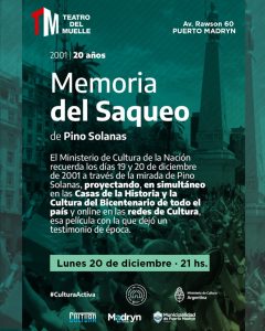 PROYECTARÁN “MEMORIA DE UN SAQUEO” DE PINO SOLANA