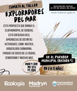 INVITAN A PARTICIPAR DEL TALLER “EXPLORADORES DEL MAR”