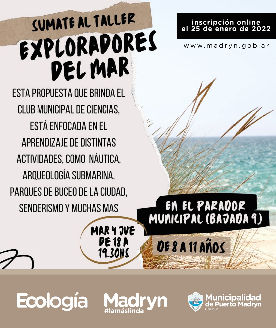 INVITAN A PARTICIPAR DEL TALLER “EXPLORADORES DEL MAR”