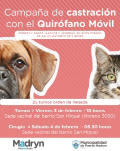 CAMPAÑA DE CASTRACIÓN GRATUITA PARA PERROS Y GATOS