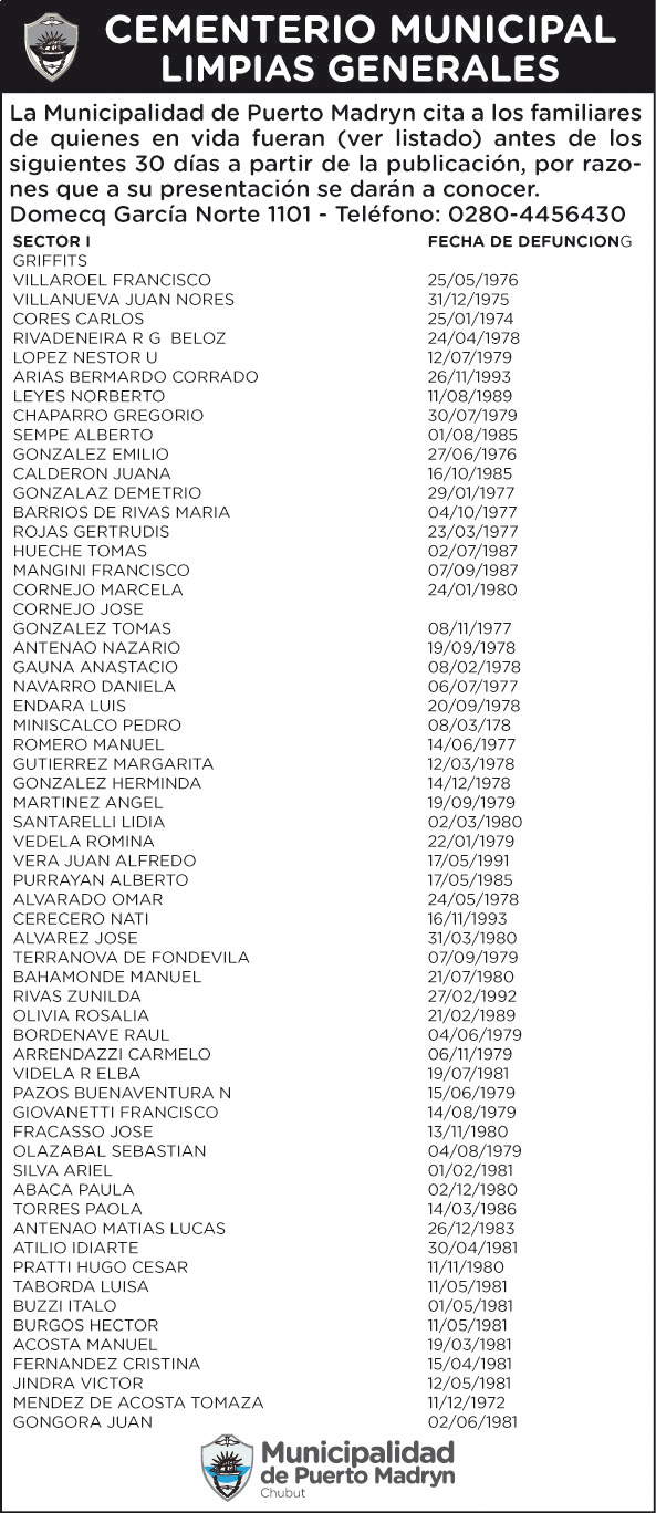 CEMENTERIO MUNICIPAL: CITA A FAMILIARES