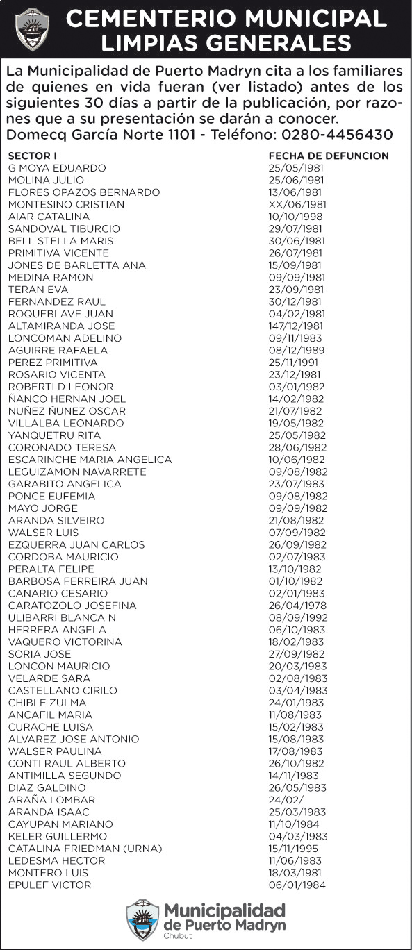CEMENTERIO MUNICIPAL: CITA A FAMILIARES