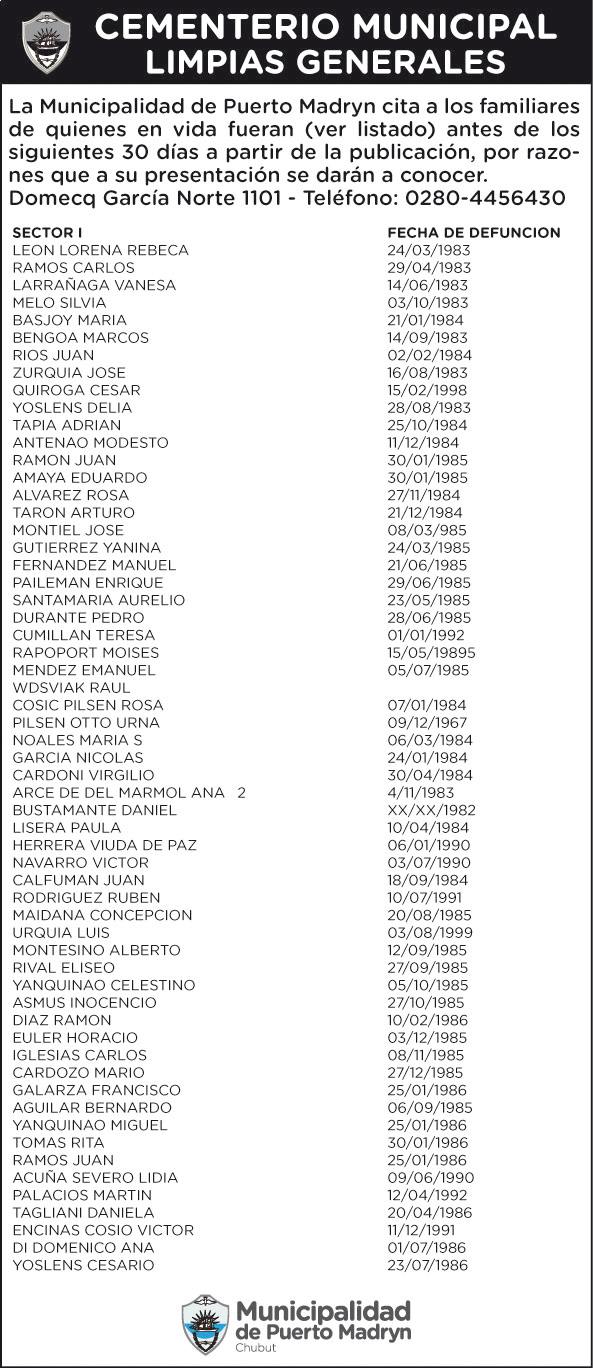 CEMENTERIO MUNICIPAL: CITA A FAMILIARES