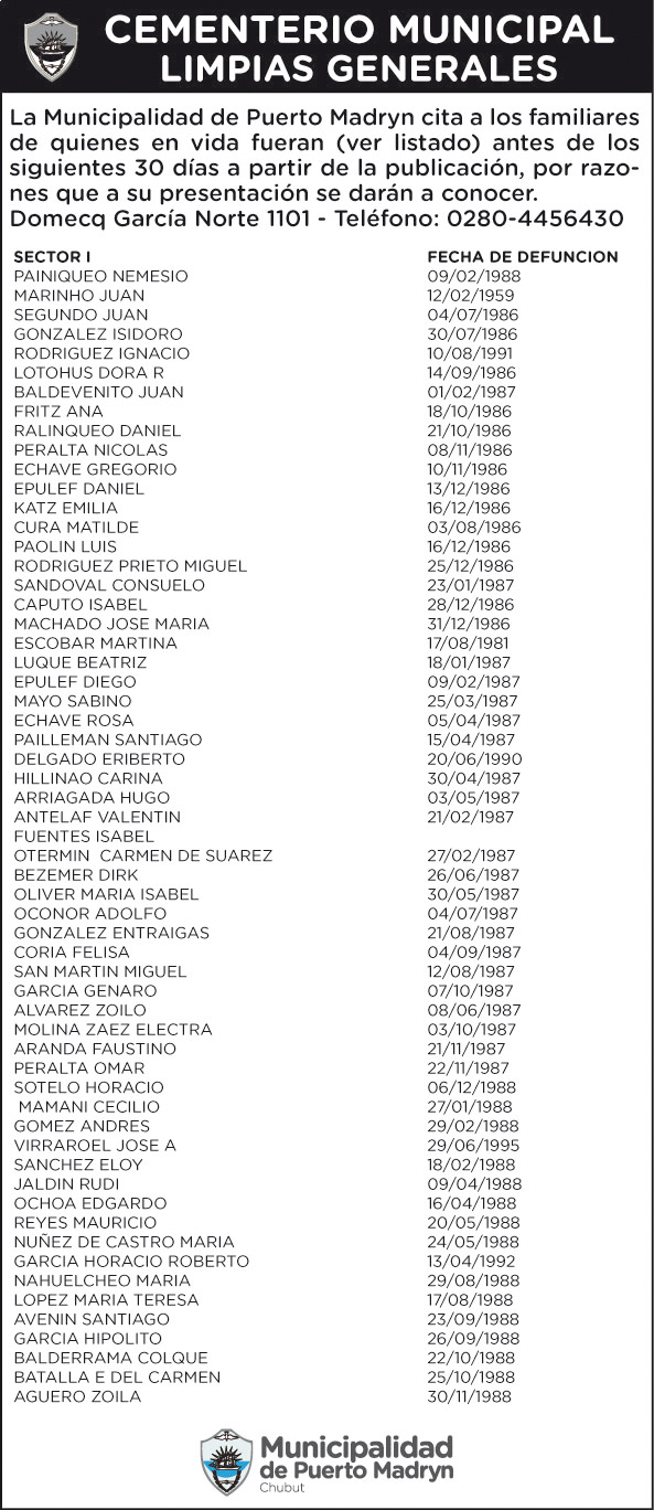 CEMENTERIO MUNICIPAL: CITA A FAMILIARES