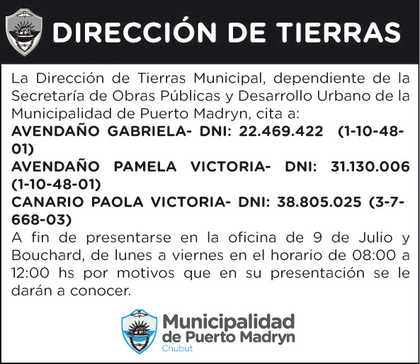 CITACIÓN DE LA DIRECCIÓN DE TIERRAS