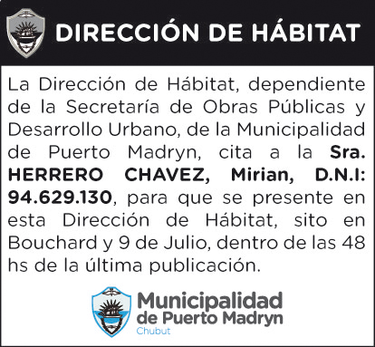 DIRECCIÓN DE HÁBITAT: CITACIÓN A HERRERO CHAVEZ MIRIAN