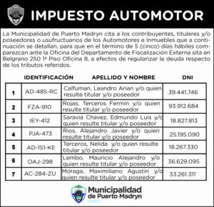 IMPUESTO AUTOMOTOR: CITACIÓN A CONTRIBUYENTES