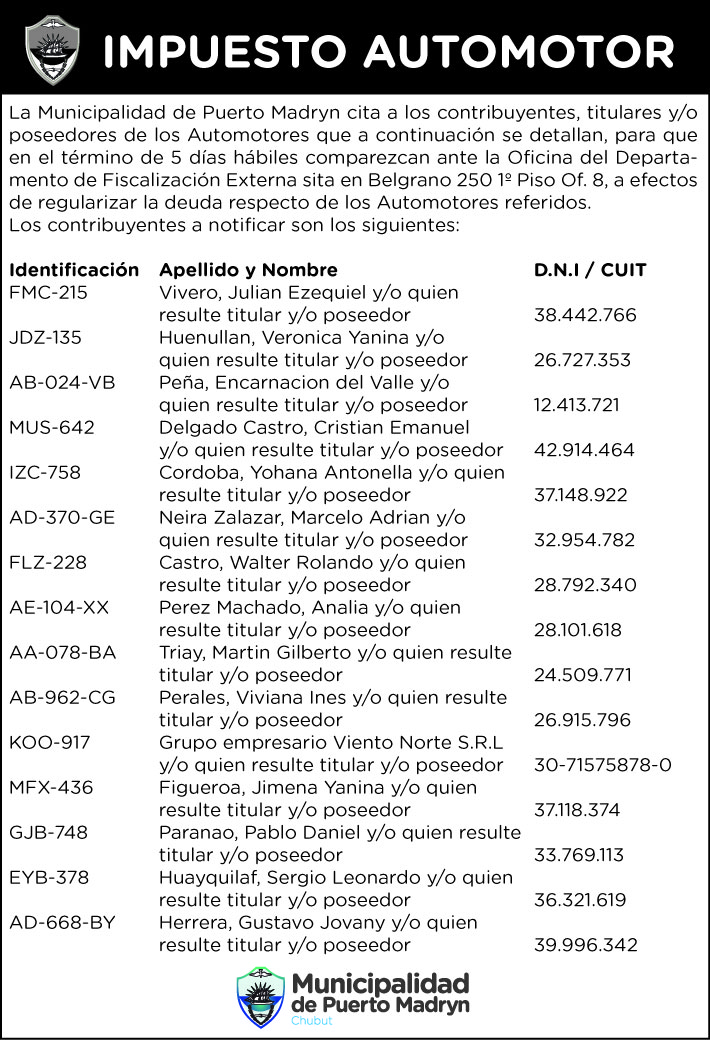 IMPUESTO AUTOMOTOR: CITACIÓN A CONTRIBUYENTES