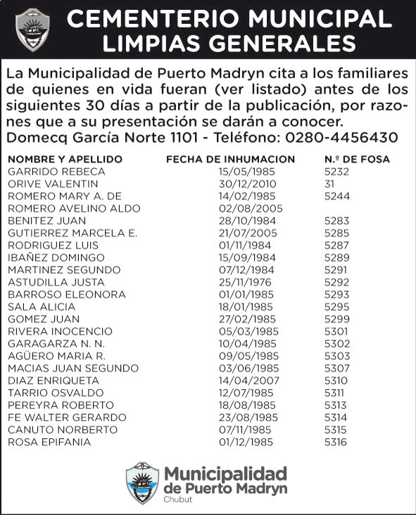 CEMENTERIO MUNICIPAL: CITA A FAMILIARES
