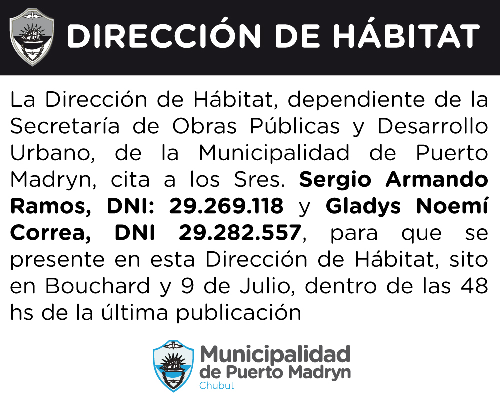 DIRECCIÓN DE HÁBITAT: CITACIÓN A RAMOS Y CORREA