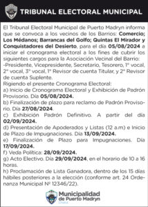 CONVOCATORIA A ELECCIONES EN LOS BARRIOS COMERCIO, LOS MÉDANOS, BARRANCAS DEL GOLFO, QUINTAS EL MIRADOR Y CONQUISTADORES DEL DESIERTO