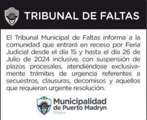 RECESO INVERNAL DEL TRIBUNAL DE FALTAS