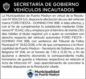 SECRETARÍA DE GOBIERNO – VEHÍCULOS INCAUTADOS
