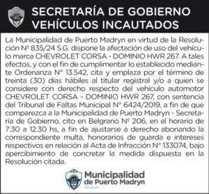 SECRETARÍA DE GOBIERNO – VEHÍCULOS INCAUTADOS