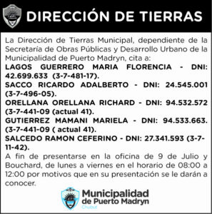 CITACIÓN DE LA DIRECCIÓN DE TIERRAS