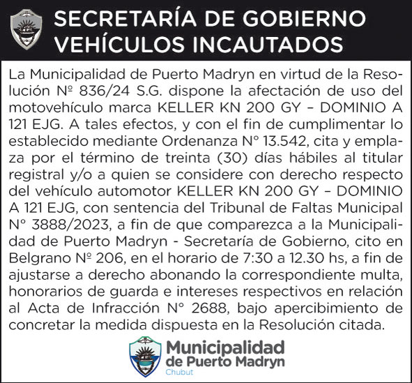 SECRETARÍA DE GOBIERNO – VEHÍCULOS INCAUTADOS