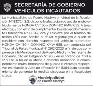 SECRETARÍA DE GOBIERNO – VEHÍCULOS INCAUTADOS