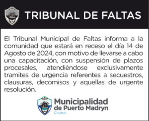 TRIBUNAL DE FALTAS: INFORMA RECESO