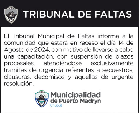 TRIBUNAL DE FALTAS: INFORMA RECESO