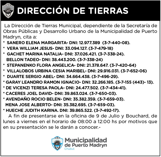 CITACIÓN DE LA DIRECCIÓN DE TIERRAS