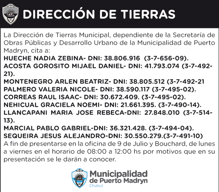 CITACIÓN DIRECCIÓN DE TIERRAS