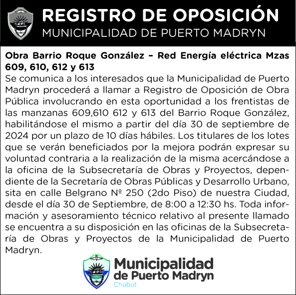 REGISTRO DE OPOSICIÓN – Red Energía eléctrica / Barrio Roque González