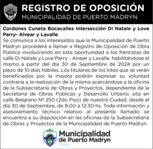 REGISTRO DE OPOSICIÓN – Cordones cuneta bocacalles Di Natale y Love Parry – Alvear y Lavalle
